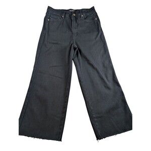 Judy Blue Jeans Womens 13/31 Wide Leg Crop Raw Hem Black High Waist 29x24
